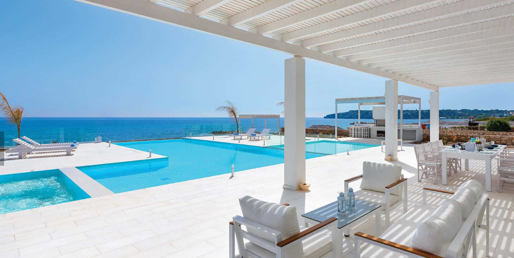 The views over the infinity pool at Villa Seashore on Rhodes